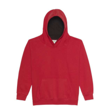 Just Hoods Gyerek kapucnis pulóver kontrasztos színű kapucni béléssel AWJH003J, Fire Red/Jet Black-7/8