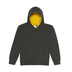 Just Hoods Gyerek kapucnis pulóver kontrasztos színű kapucni béléssel AWJH003J, Forest Green/Gold-5/6