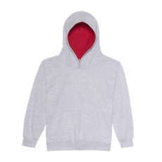 Just Hoods Gyerek kapucnis pulóver kontrasztos színű kapucni béléssel AWJH003J, Heather Grey/Fire Red-3/4