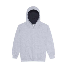 Just Hoods Gyerek kapucnis pulóver kontrasztos színű kapucni béléssel AWJH003J, Heather Grey/French Navy-5/6