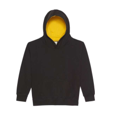 Just Hoods Gyerek kapucnis pulóver kontrasztos színű kapucni béléssel AWJH003J, Jet Black/Gold-7/8