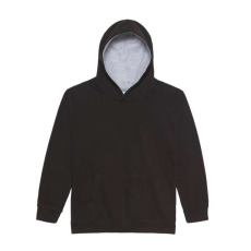 Just Hoods Gyerek kapucnis pulóver kontrasztos színű kapucni béléssel AWJH003J, Jet Black/Heather Grey-7/8