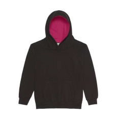 Just Hoods Gyerek kapucnis pulóver kontrasztos színű kapucni béléssel AWJH003J, Jet Black/Hot Pink-5/6