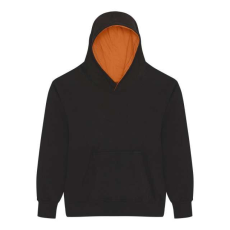 Just Hoods Gyerek kapucnis pulóver kontrasztos színű kapucni béléssel AWJH003J, Jet Black/Orange Crush-3/4