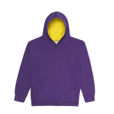 Just Hoods Gyerek kapucnis pulóver kontrasztos színű kapucni béléssel AWJH003J, Purple/Sun Yellow-3/4