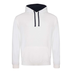 Just Hoods Uniszex kapucnis pulóver kontrasztos színű kapucni béléssel AWJH003, Arctic White/French Navy-2XL