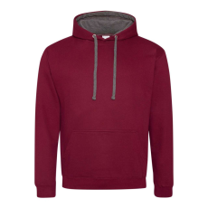 Just Hoods Uniszex kapucnis pulóver kontrasztos színű kapucni béléssel AWJH003, Burgundy/Charcoal-XL