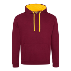 Just Hoods Uniszex kapucnis pulóver kontrasztos színű kapucni béléssel AWJH003, Burgundy/Gold-L