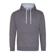 Just Hoods Uniszex kapucnis pulóver kontrasztos színű kapucni béléssel AWJH003, Charcoal/Heather Grey-L