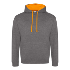 Just Hoods Uniszex kapucnis pulóver kontrasztos színű kapucni béléssel AWJH003, Charcoal/Orange Crush-XS