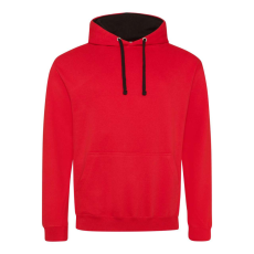 Just Hoods Uniszex kapucnis pulóver kontrasztos színű kapucni béléssel AWJH003, Fire Red/Jet Black-2XL