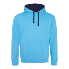 Just Hoods Uniszex kapucnis pulóver kontrasztos színű kapucni béléssel AWJH003, Hawaiian Blue/Oxford Navy-2XL