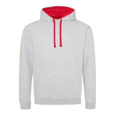 Just Hoods Uniszex kapucnis pulóver kontrasztos színű kapucni béléssel AWJH003, Heather Grey/Fire Red-S