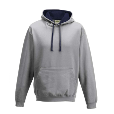 Just Hoods Uniszex kapucnis pulóver kontrasztos színű kapucni béléssel AWJH003, Heather Grey/French Navy-2XL