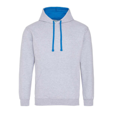 Just Hoods Uniszex kapucnis pulóver kontrasztos színű kapucni béléssel AWJH003, Heather Grey/Sapphire Blue-L