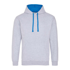 Just Hoods Uniszex kapucnis pulóver kontrasztos színű kapucni béléssel AWJH003, Heather Grey/Sapphire Blue-S