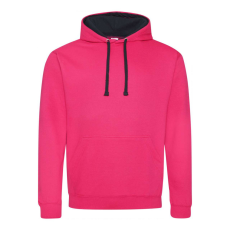 Just Hoods Uniszex kapucnis pulóver kontrasztos színű kapucni béléssel AWJH003, Hot Pink/French Navy-S