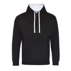 Just Hoods Uniszex kapucnis pulóver kontrasztos színű kapucni béléssel AWJH003, Jet Black/Arctic White-M