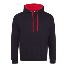 Just Hoods Uniszex kapucnis pulóver kontrasztos színű kapucni béléssel AWJH003, Jet Black/Fire Red-XS