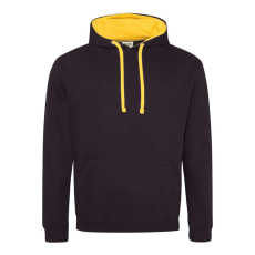 Just Hoods Uniszex kapucnis pulóver kontrasztos színű kapucni béléssel AWJH003, Jet Black/Gold-L