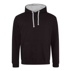 Just Hoods Uniszex kapucnis pulóver kontrasztos színű kapucni béléssel AWJH003, Jet Black/Heather Grey-S