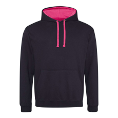 Just Hoods Uniszex kapucnis pulóver kontrasztos színű kapucni béléssel AWJH003, Jet Black/Hot Pink-XS