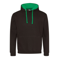 Just Hoods Uniszex kapucnis pulóver kontrasztos színű kapucni béléssel AWJH003, Jet Black/Kelly Green-XS