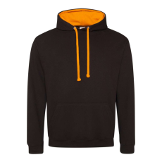 Just Hoods Uniszex kapucnis pulóver kontrasztos színű kapucni béléssel AWJH003, Jet Black/Orange Crush-2XL