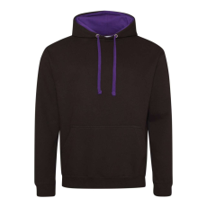 Just Hoods Uniszex kapucnis pulóver kontrasztos színű kapucni béléssel AWJH003, Jet Black/Purple-S