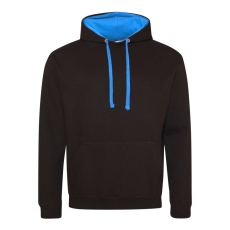 Just Hoods Uniszex kapucnis pulóver kontrasztos színű kapucni béléssel AWJH003, Jet Black/Sapphire Blue-2XL