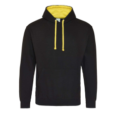 Just Hoods Uniszex kapucnis pulóver kontrasztos színű kapucni béléssel AWJH003, Jet Black/Sun Yellow-L