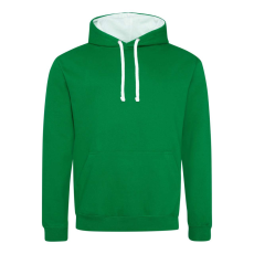 Just Hoods Uniszex kapucnis pulóver kontrasztos színű kapucni béléssel AWJH003, Kelly Green/Arctic White-2XL
