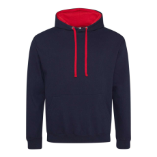 Just Hoods Uniszex kapucnis pulóver kontrasztos színű kapucni béléssel AWJH003, New French Navy/Fire Red-3XL