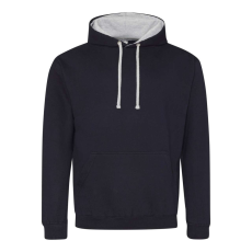 Just Hoods Uniszex kapucnis pulóver kontrasztos színű kapucni béléssel AWJH003, New French Navy/Heather Grey-2XL