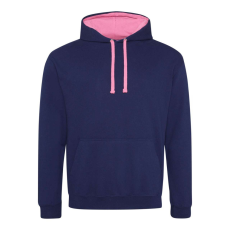 Just Hoods Uniszex kapucnis pulóver kontrasztos színű kapucni béléssel AWJH003, Oxford Navy/Candyfloss Pink-S