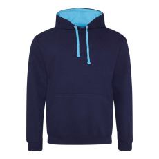 Just Hoods Uniszex kapucnis pulóver kontrasztos színű kapucni béléssel AWJH003, Oxford Navy/Hawaiian Blue-XS