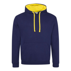Just Hoods Uniszex kapucnis pulóver kontrasztos színű kapucni béléssel AWJH003, Oxford Navy/Sun Yellow-S