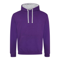 Just Hoods Uniszex kapucnis pulóver kontrasztos színű kapucni béléssel AWJH003, Purple/Heather Grey-2XL