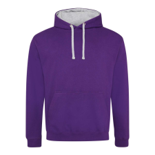Just Hoods Uniszex kapucnis pulóver kontrasztos színű kapucni béléssel AWJH003, Purple/Heather Grey-S férfi pulóver, kardigán