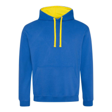 Just Hoods Uniszex kapucnis pulóver kontrasztos színű kapucni béléssel AWJH003, Royal Blue/Sun Yellow-2XL