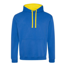 Just Hoods Uniszex kapucnis pulóver kontrasztos színű kapucni béléssel AWJH003, Royal Blue/Sun Yellow-L férfi pulóver, kardigán