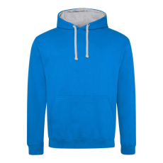 Just Hoods Uniszex kapucnis pulóver kontrasztos színű kapucni béléssel AWJH003, Sapphire Blue/Heather Grey-2XL