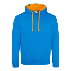 Just Hoods Uniszex kapucnis pulóver kontrasztos színű kapucni béléssel AWJH003, Sapphire Blue/Orange Crush-2XL