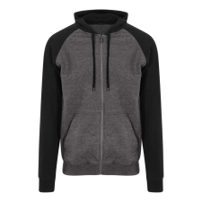 Just Hoods Uniszex kétszínű kapucnis cipzáros pulóver AWJH063, Charcoal Grey/Jet Black-2XL férfi pulóver, kardigán