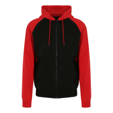 Just Hoods Uniszex kétszínű kapucnis cipzáros pulóver AWJH063, Jet Black/Fire Red-M férfi pulóver, kardigán