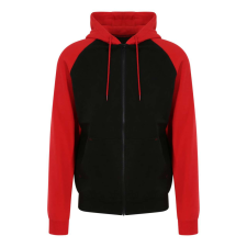 Just Hoods Uniszex kétszínű kapucnis cipzáros pulóver AWJH063, Jet Black/Fire Red-XL férfi pulóver, kardigán