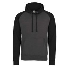 Just Hoods Uniszex raglános kétszínű kapucnis pulóver AWJH009, Charcoal Grey/Jet Black-L