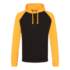 Just Hoods Uniszex raglános kétszínű kapucnis pulóver AWJH009, Jet Black/Gold-2XL férfi pulóver, kardigán