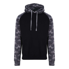 Just Hoods Uniszex raglános kétszínű kapucnis pulóver AWJH009, Solid Black/Black Camo-XL