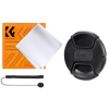 K&F Concept objektívvédő sapka zsinórral + törlőkendő (62mm)